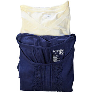 Terra & Sky Women's 2X Short Sleeve Tops Set, Navy Embroidered & Ivory T-Shirt